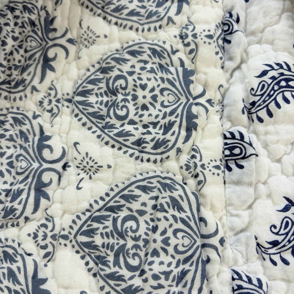 Ballard Designs Pippa Patchwork Euro Shams Blue White Cotton Quilted Paisley (3) - Picture 14 of 16